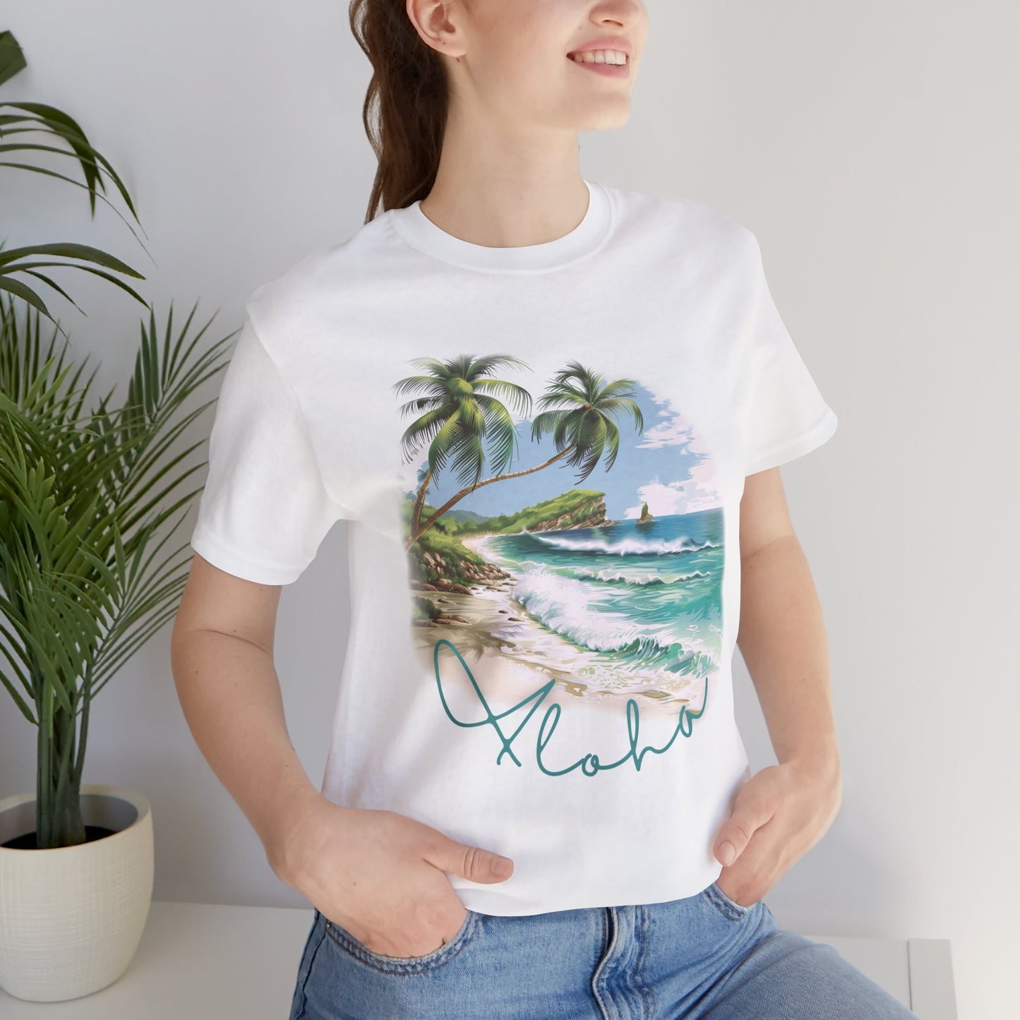 Aloha Palm Tree Ocean Tee Shirt #2 - Bella+Canvas Short Sleeve Tee