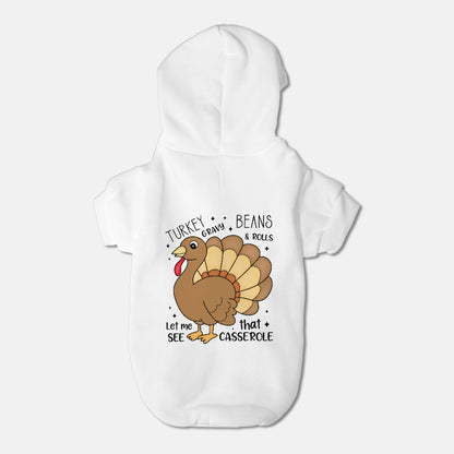 Turkey, Gravy, Beans & Rolls - Pet Hoodie -  Small Breed