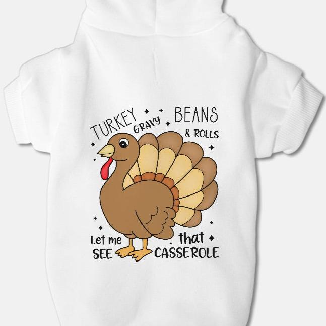 Turkey, Gravy, Beans & Rolls - Pet Hoodie -  Small Breed